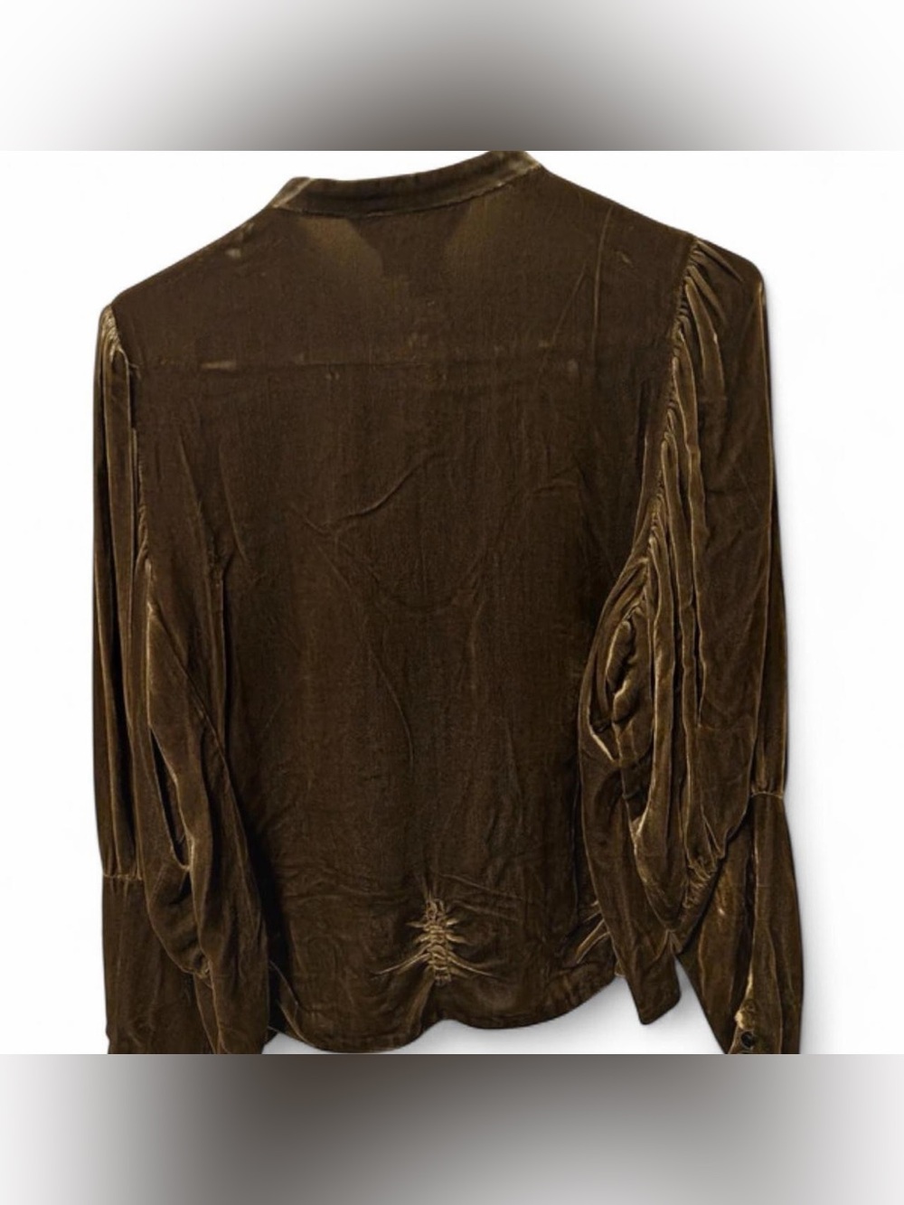 J. Peterman Olive Tan Velvet Button-Front Top - Picture 2 of 3